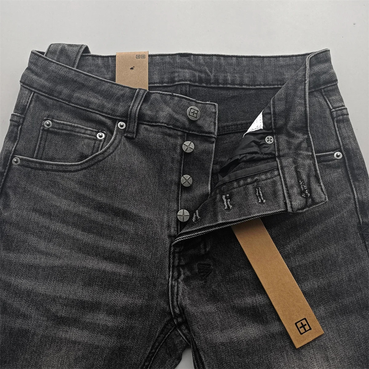 Cross Jeans Men fashion Retro Black Gray Paint Hole Trend Low Rise Stretch Skinny Pants Pleated Ripped Frayed Jeans 250320