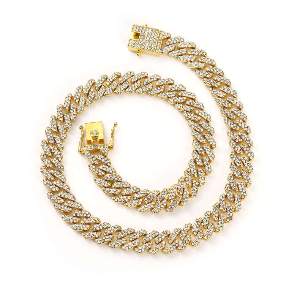 12mm e hip-hop style full men's and women's personality dia necklace alloy hot selg accessory Cuban chain jewelry
