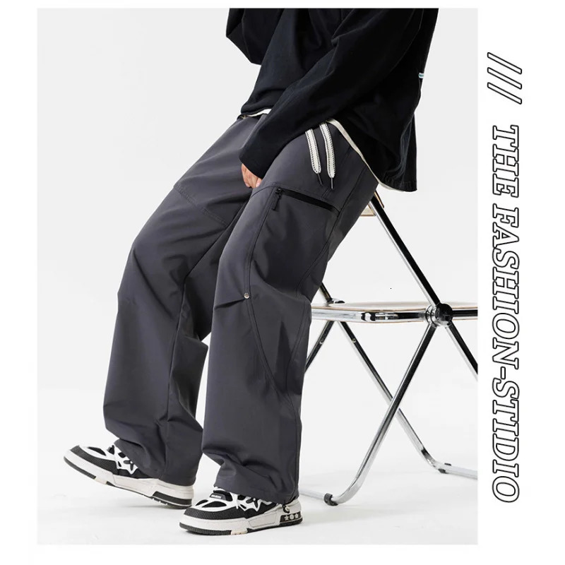 American Style Trendy Cargo Pants Mens Loose Fit Straight Leg Spring Autumn Casual Pants Trendy 250320