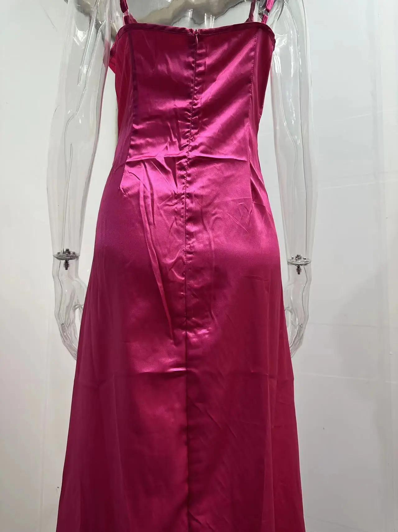 Womens Spring Bra Shrink Fold Split Satin Dress Sexy Slimming Wrap Hip 250320