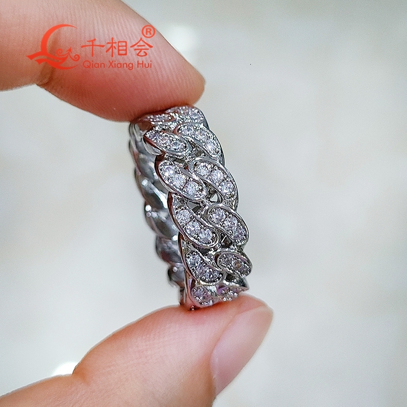 Sterling 925 Silver Moissanite round Cut Hip Hop Ring 8mm One Row Half Moon Diamond Unisex Fine Jewelry for Men And Women