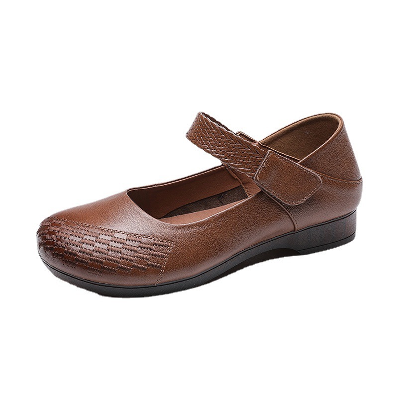 2025 new genuine leather casual shoes with toe layer, cow flat shoes, ethnic style, shallow mouth design, fashionable women's single shoes