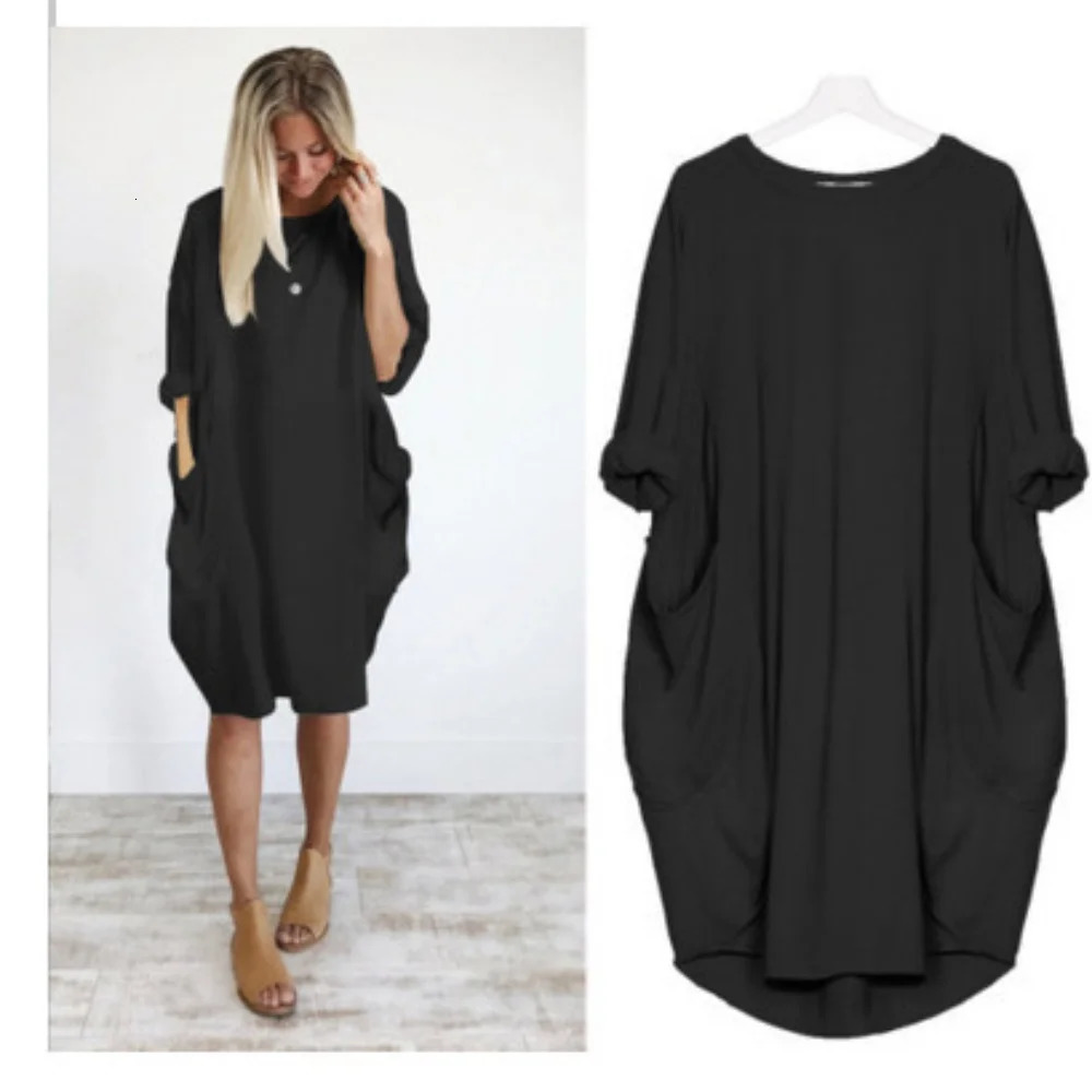 Summer Leisure Trend Womens Pocket ONeck Oversized Tshirt Solid Multi Color Loose Pajama Straight Skirt 250320