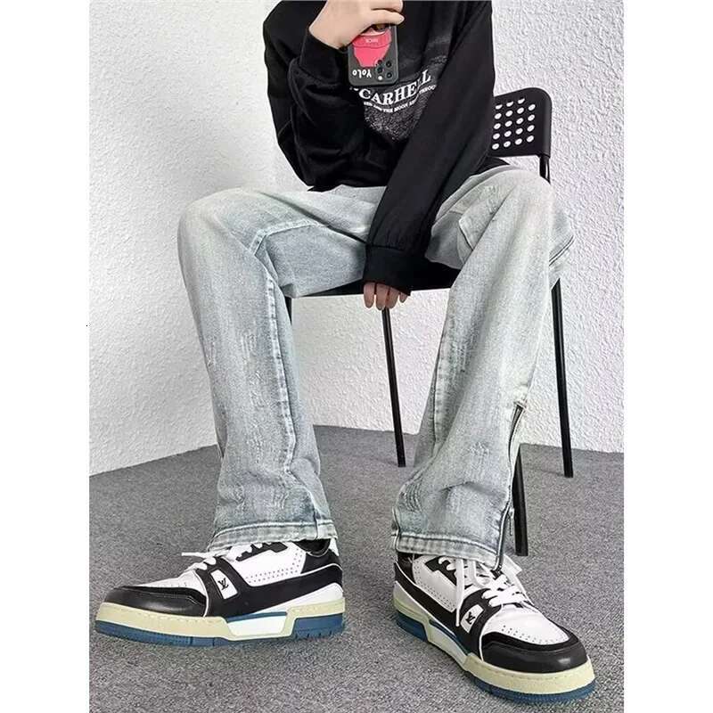 Designer Jeans New Retro Fashion Washed Jeans Men's Spring European And American High Street Hip-hop Pants Zipper Niche Design Emotional Casual M