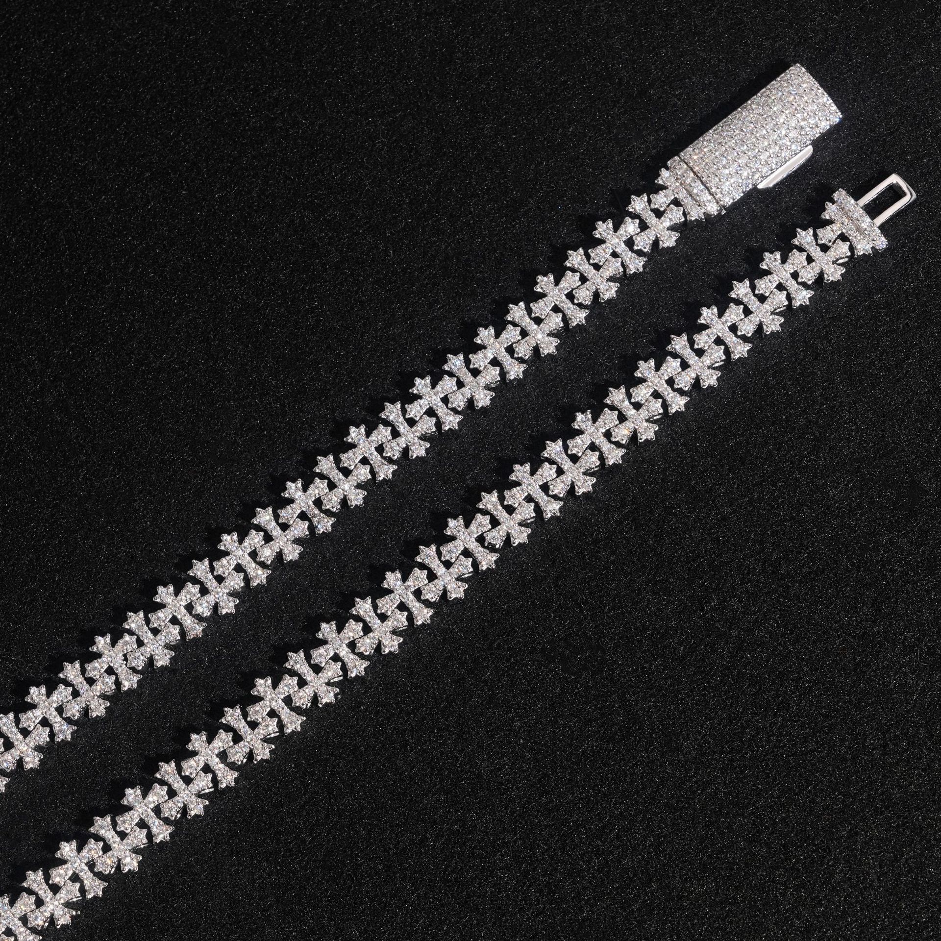 Straight S925 silver moissanite 8.5mm cross hip-hop Cuban bracelet suitable for men and women