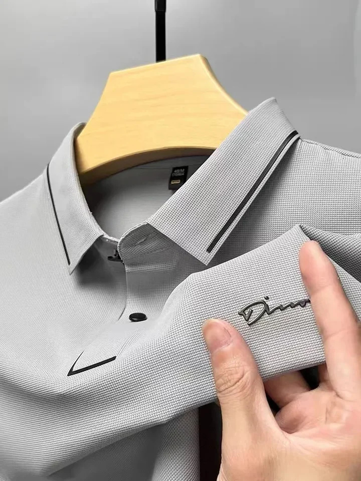 Lightweight ice silk short sleeved T-shirt mens flip collar casual summer fashion embroidery cool breathable polo shirt 250320