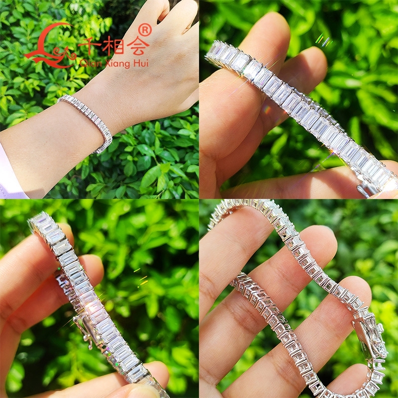 3x5mm rectange emerald Tennis Bracelet S925 Sterling Silver D vvs white Moissanite jewelry Men Women gift GRA gift party