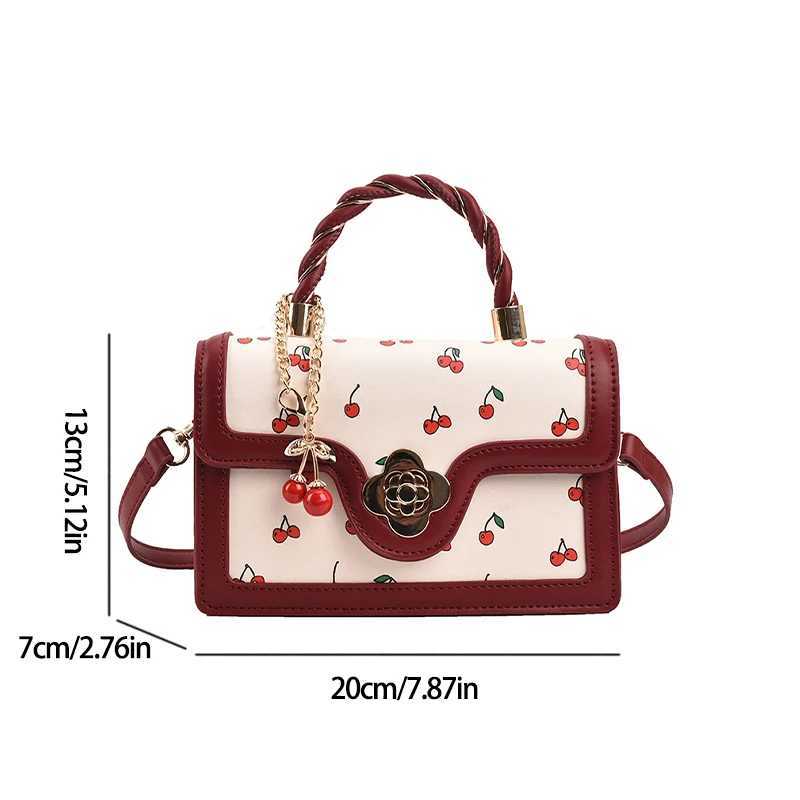 Fashion Casual Womens Handbag PU Cherry Pattern Decoration Ladies Mini Shoulder Bag Messenger Bag For Commute Shopping Outings Y250319