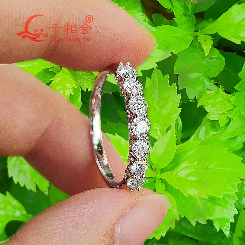 0.7ctw 3 mm round 7 stones princess D moissanite Half Eternity Band ring S925 Silver Jewelry Women Engagement datting gift GRA