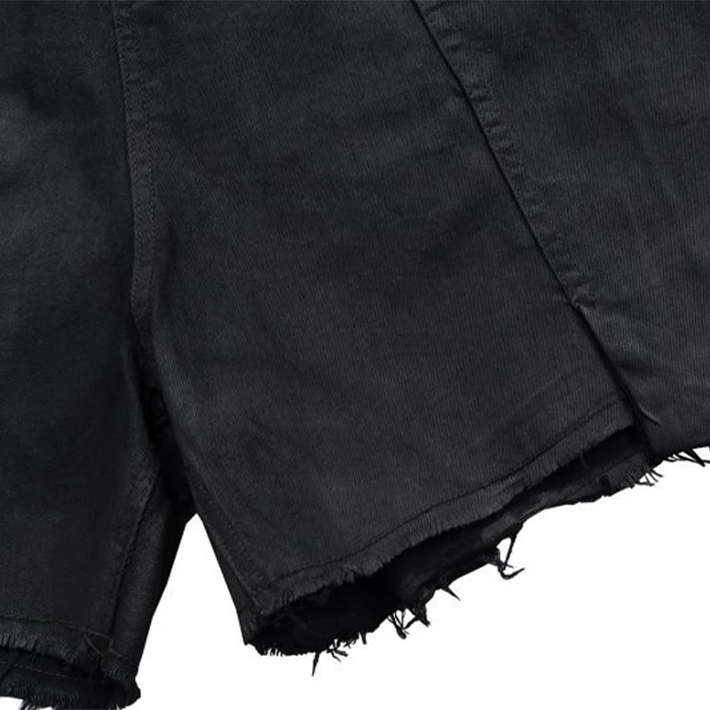 RO Style Brushed Wax Coated Rough Edge Denim Shorts Men Dark Multi Pockets Five Quarter Pants Cargo 250317