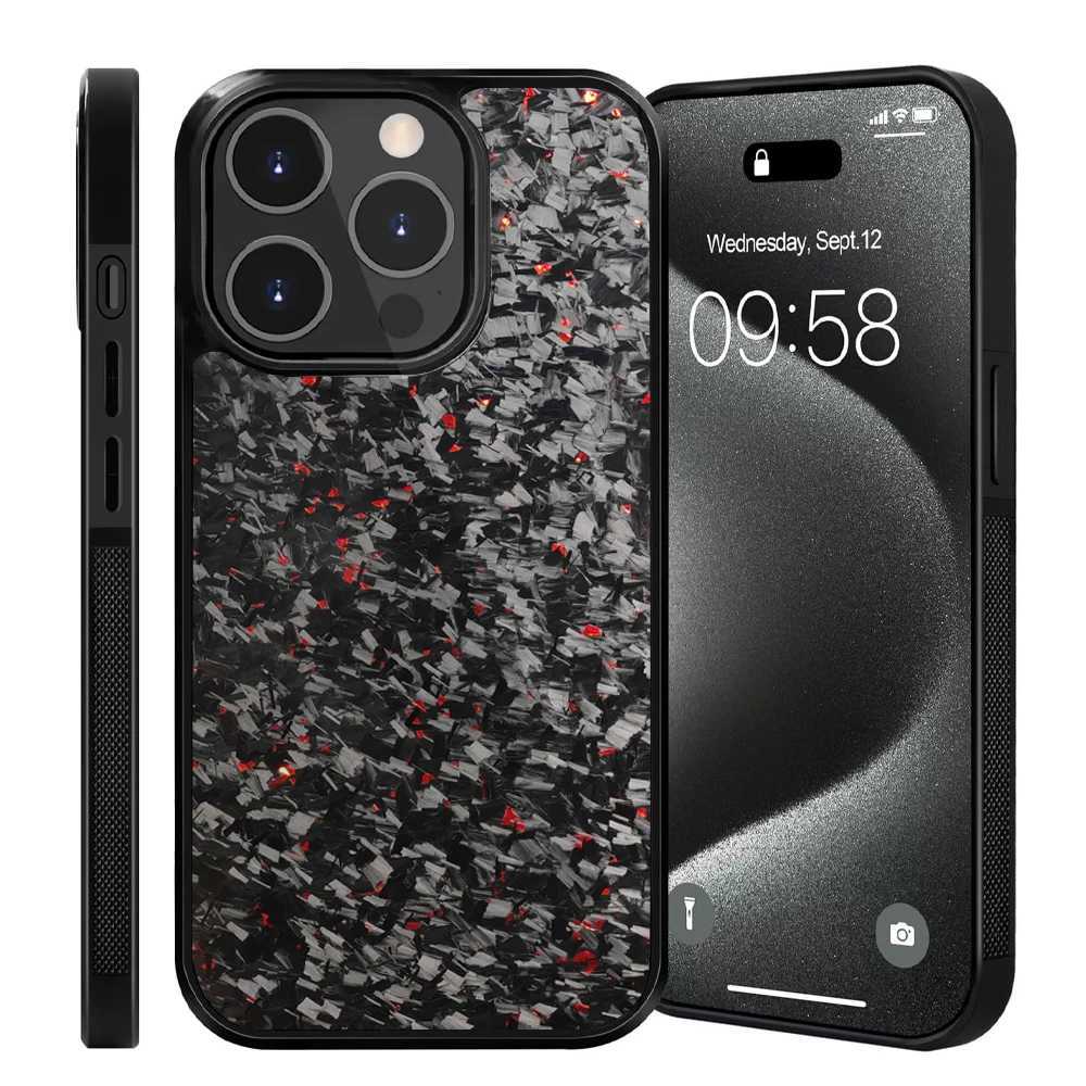 Luxury Gloss True Carbon Fiber Sheath for iPhone 15 Pro Max 14 13 11 Case Wireless Charging Forged Fiber Cover Shock Resistant O250321
