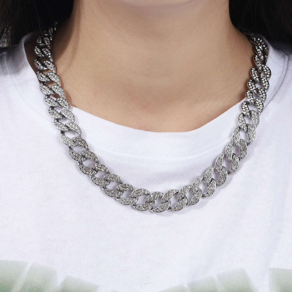 Elliptical U-shaped Cuban chain accessory alloy full dia personalized wave trend men's and women's jewelry hip-hop necklace strip