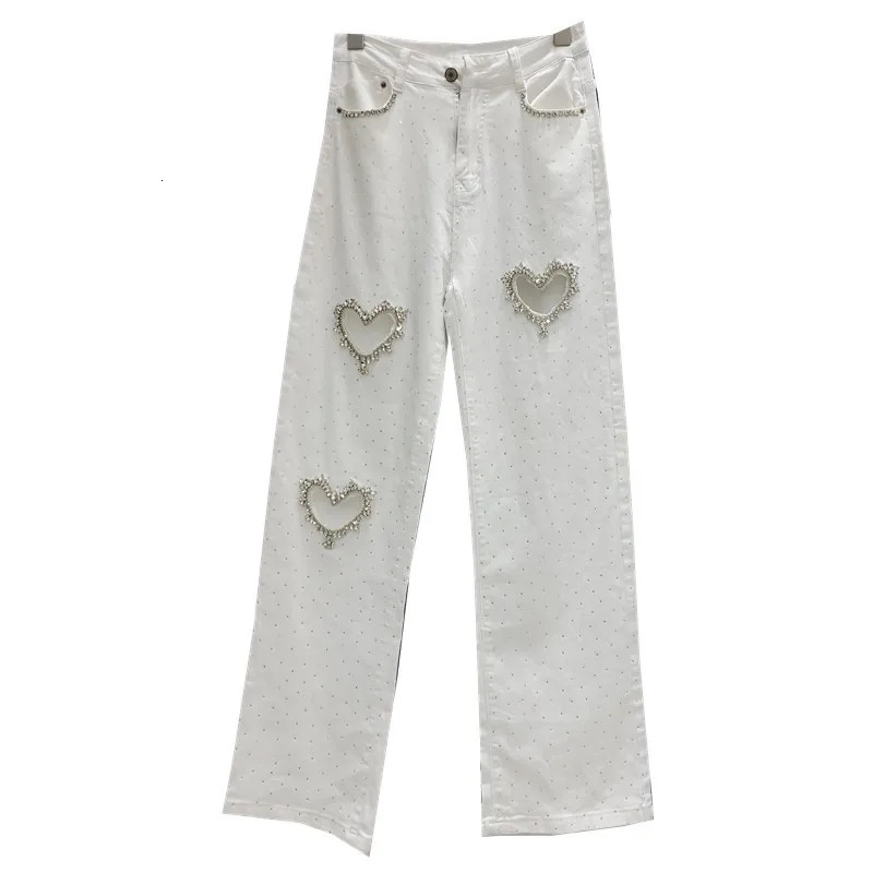 KBQ Solid Splicing Diamond Street Womens Jeans High Waist Splicing Zipper Hollow Straight Jeans Autumn Womens 250320