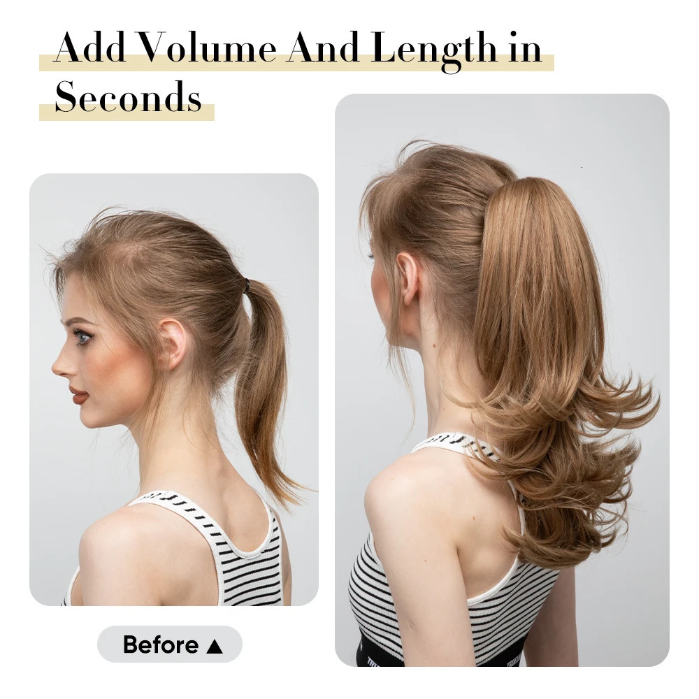 Synthetic Claw Clip In Ponytail Hair Extensions Wavy Hairpiece 14 Blonde Black Hair False Pigtail With Elastic Band 250321