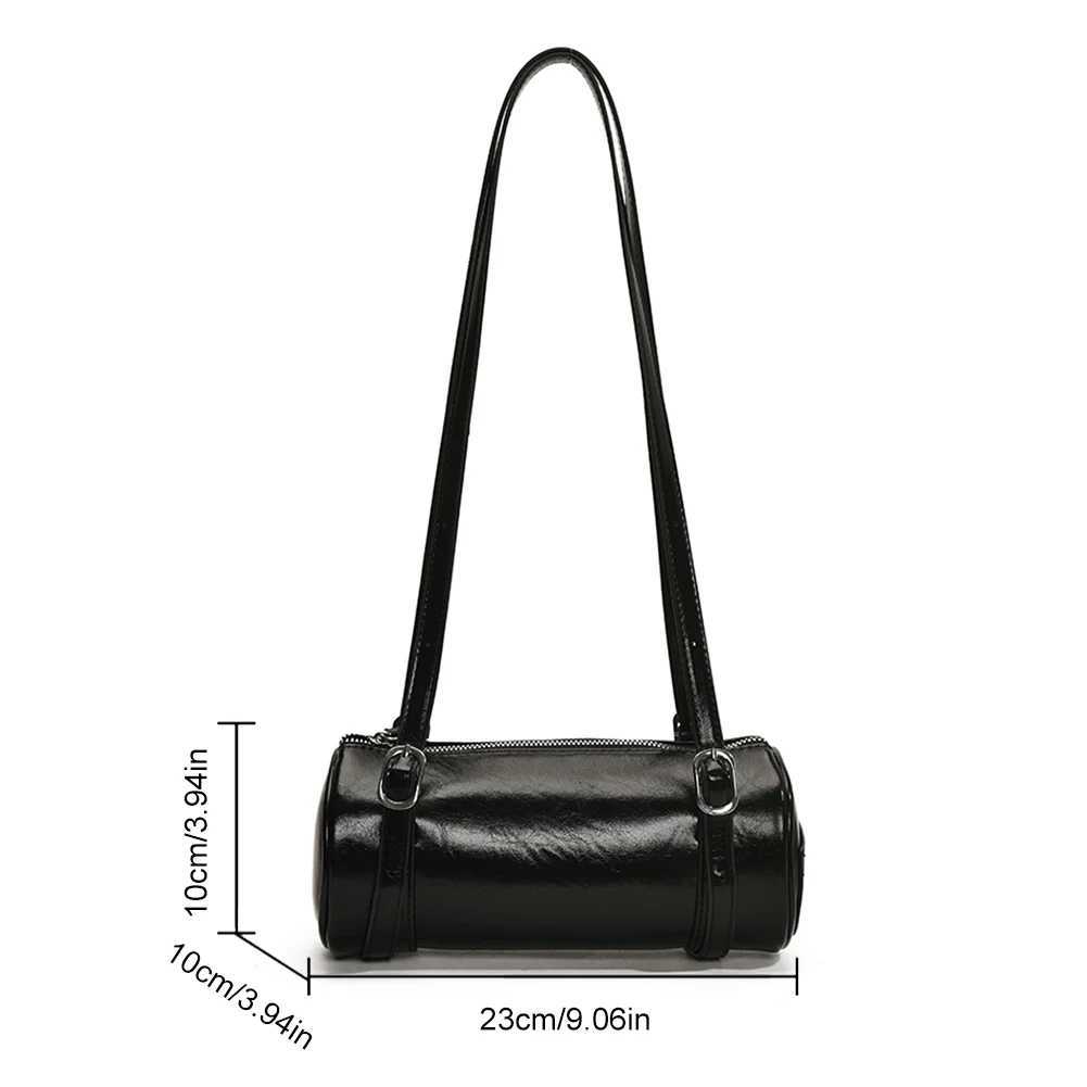 Womens PU shoulder bag cylindrical handbag zipper fashionable armrest bag adjustable shoulder strap fashionable handbag Y250320