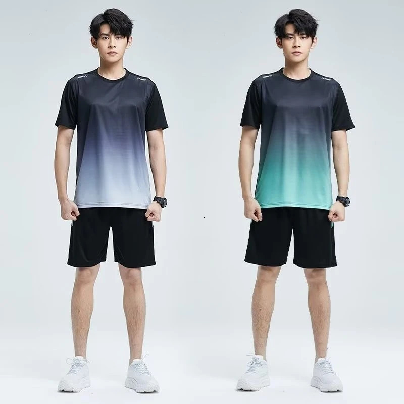 Fitness Clothes Mens LCE Silk Quick-Dry Sportswear Set Summer Short-sleeyed T-shirt Morning Running Basketball Training Room 250320