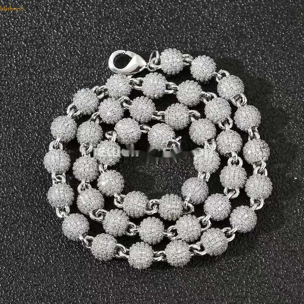 Hip Hop Jewelry Men Women Gold Plated Prong Dia 8mm Round Bead Zirconia Bracelet Iced Out Ball Chain k