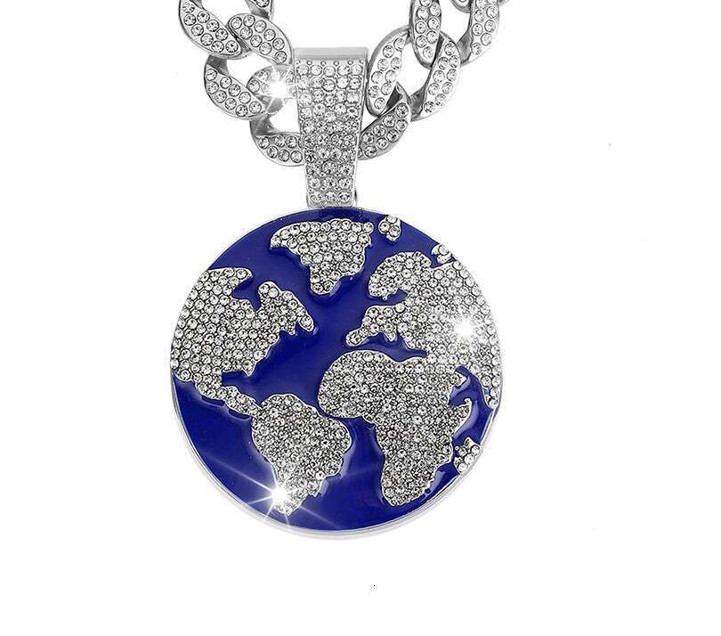 New Drop Oil Hip Hop Planet Earth Pendant Cuban Necklace Personalized Environmental Friendly Alloy Headpiece