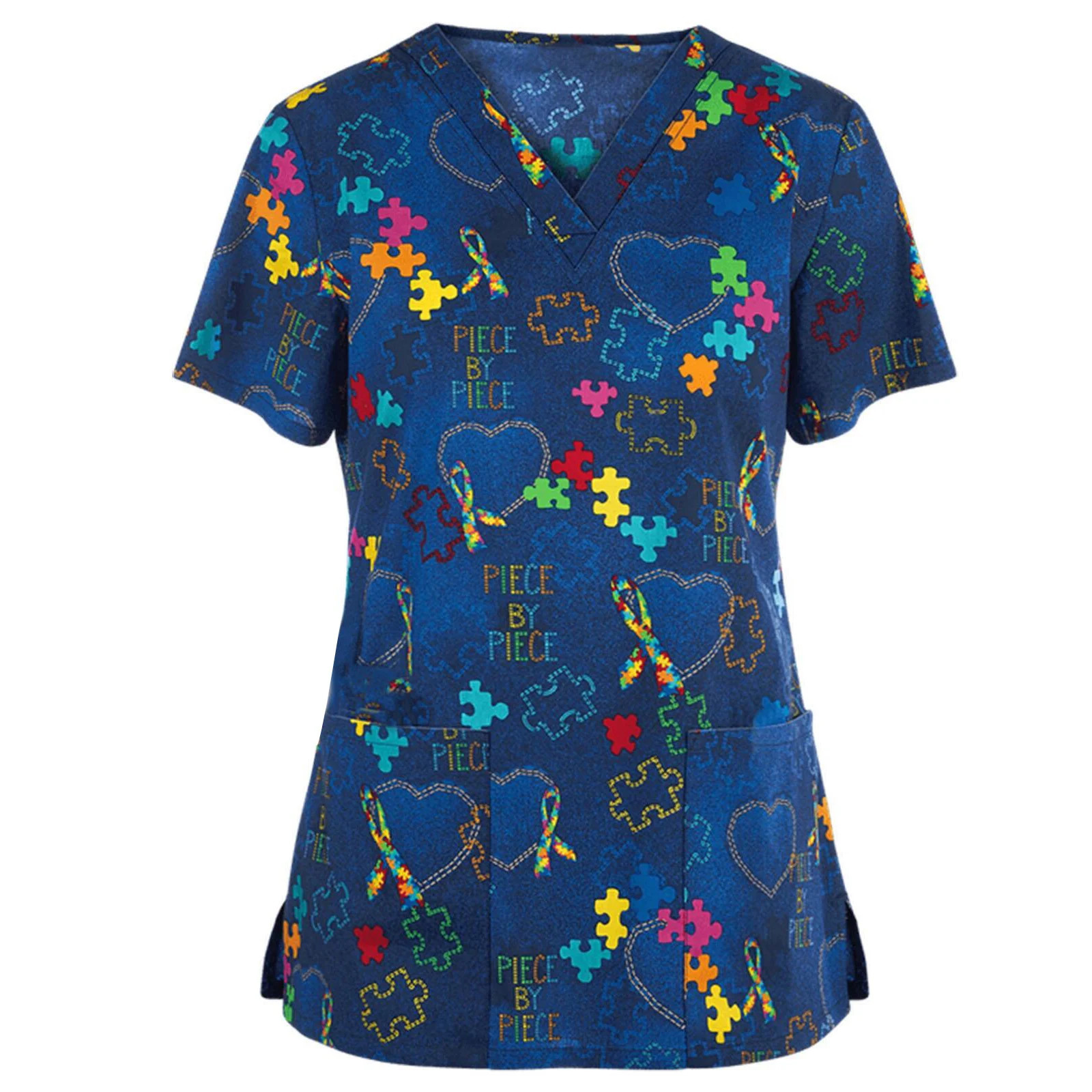 Women Working Uniform Animal Print Cartoon Cat Dog Short Sleeve V-neck Tops Femme Blouse Nurse work wear Uniforms 250320