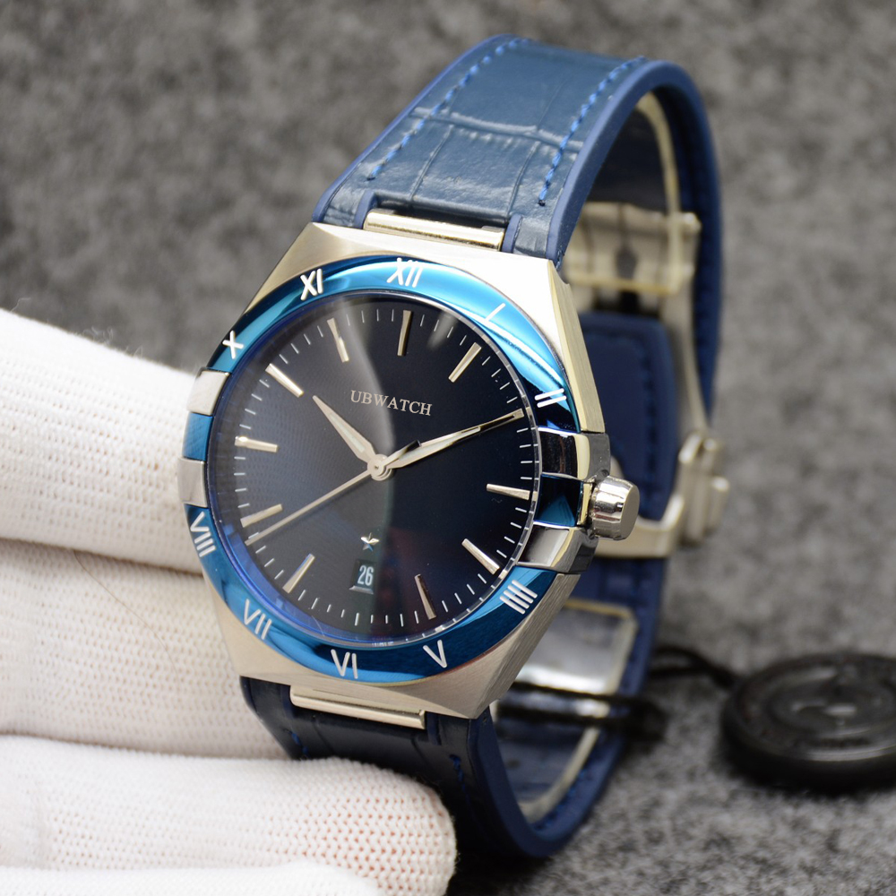 MIYOTA8215 Constellation Watches 41mm Blue Stainless Steel Mechanical Watches Case and Bracelet Fashion Mens Male Wristwatches Glass Back