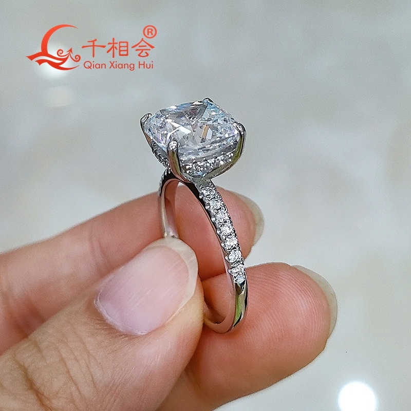 5ct 10x10mm Cushion Cut Moissanite Half Band Ring 925 Sterling Silver D Color VVS round Diamond Wedding Engagement Jewelry