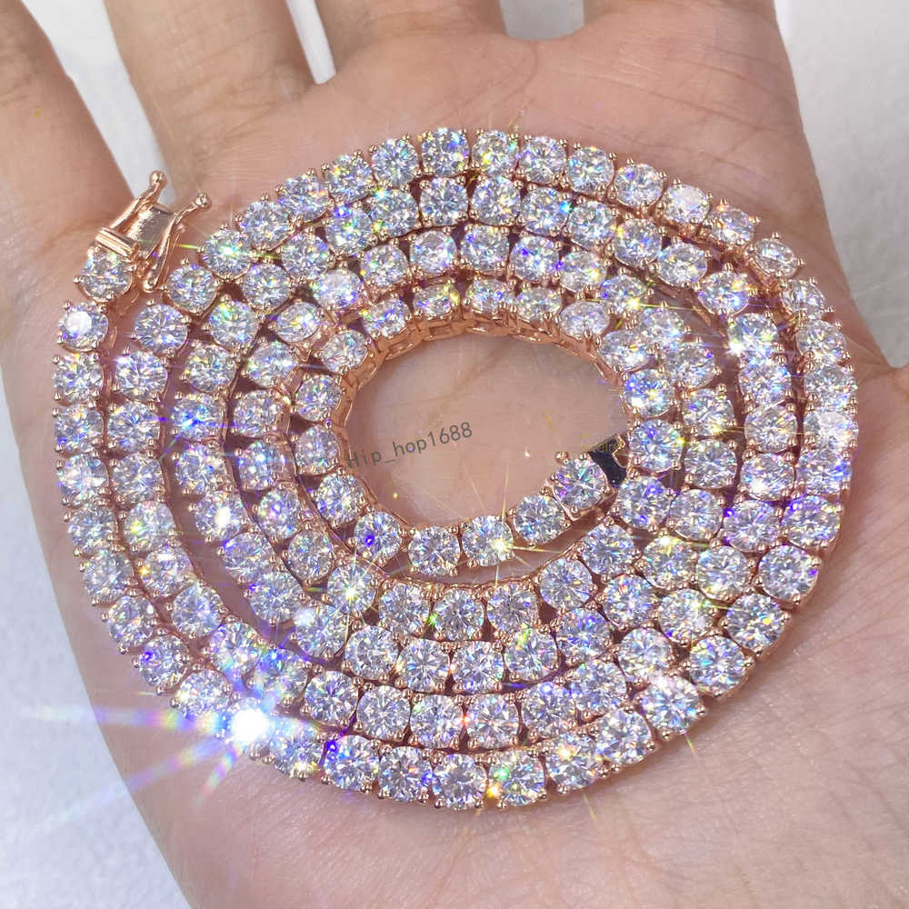 Factory Wholesale 3mm 4mm 5mm 6.5mm Vvs Moissanite Tennis Chain Necklace 925 Silver Rose Gold Plated Necklace for Man Women
