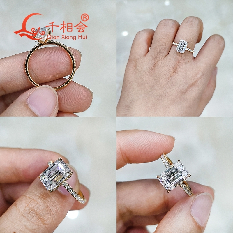 Emerald Cut Moissanite Half Band Ring 7x10mm 3.5ct Or 6x8mm 2ct D Color VVS round S925 Sterling Silver Wedding Jewelry for Women