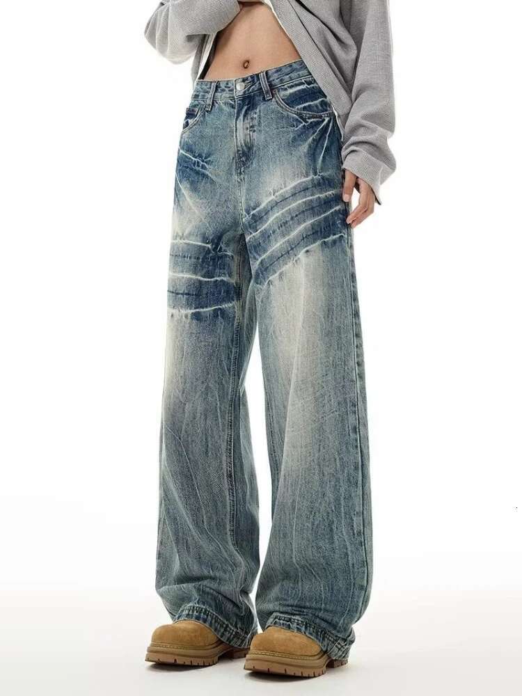 Designer Jeans Men's Fashion Design Baggy Jeans Vintage Blue Personality Youth Streetwear Wide Leg Pants Korean High Street Male Denim Trousers