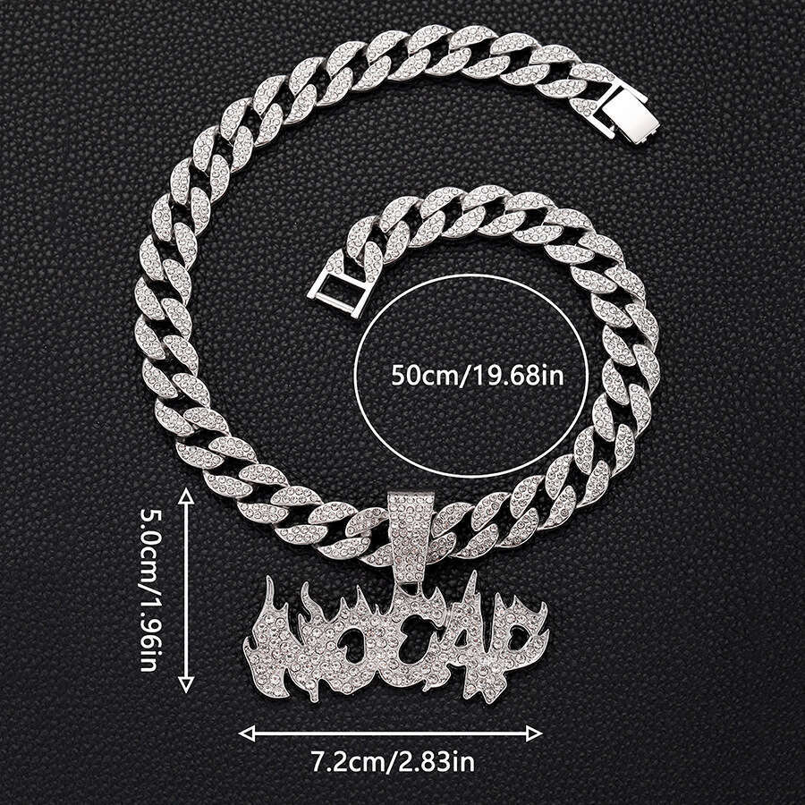 Alloy Flame Full Dia Alphabet Heat Trend Exaggerated Men's Hip Hop Necklace Personalized Street Dance Rap Cuban Chain