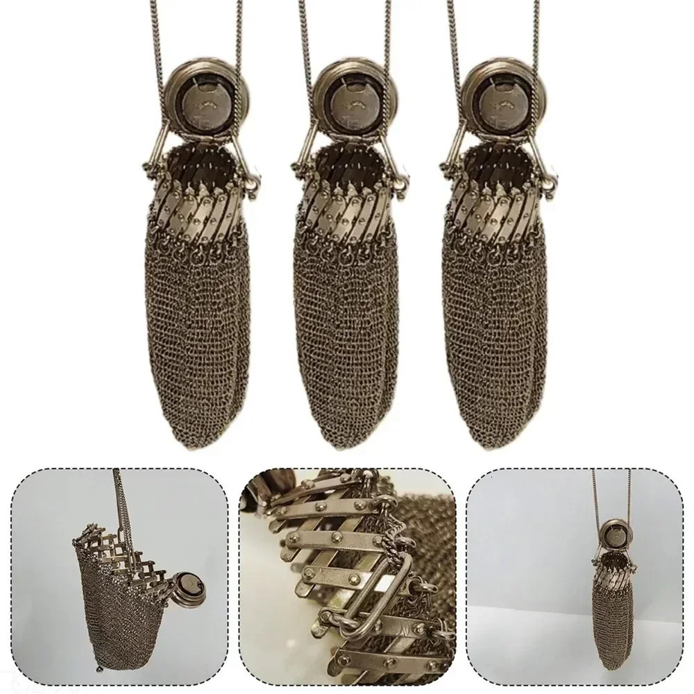 Metal Coin Collection Bag Handmade 1920s English Coin Purse Chain Nail Vintage Shrink Coin Purse Double Mesh Bag R250321