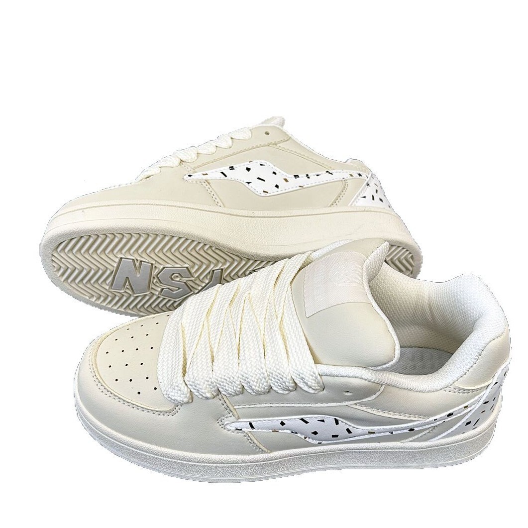 2025 new Korean version thick soled cream board designed for female students with multifunctional casual white shoes, fashionable bread shoes by desig