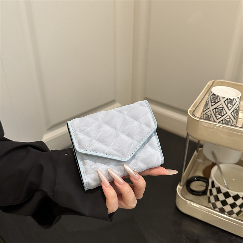 2025S Trend Designer Mini Wallet Small Square Spring And Summer New Style Western S With Dia Grid Embroidery Thread Handheld Card Bag For Women