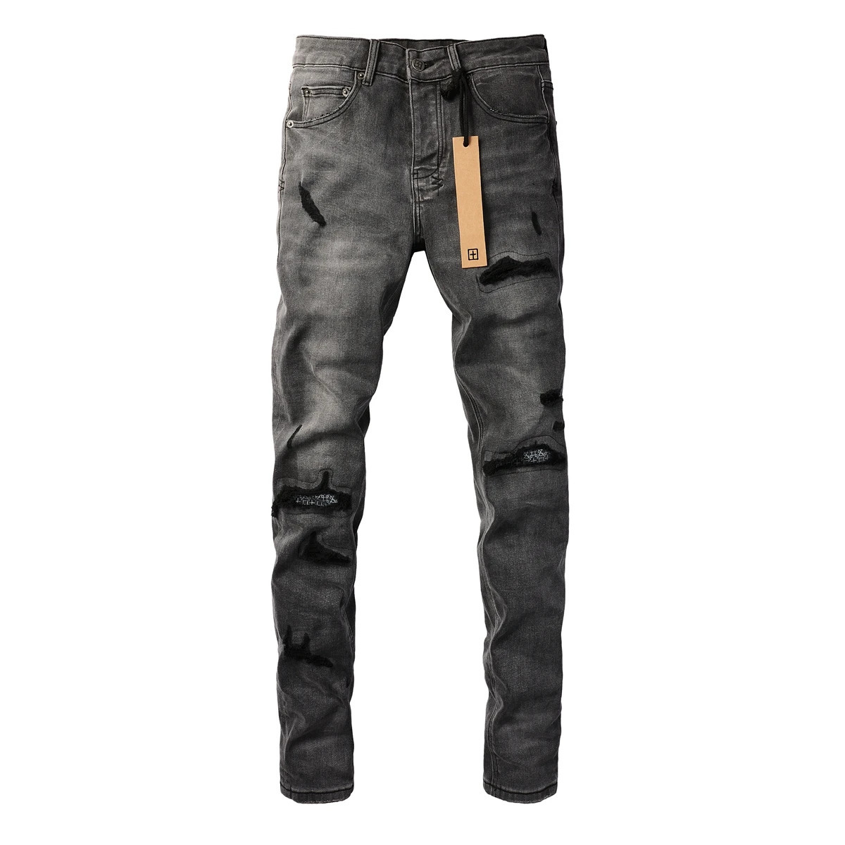 Black Gray Fashion Men Jeans Cross High Street Hole Trend Low Rise Skinny Denim Pants Ripped Frayed Trousers 3010 250320