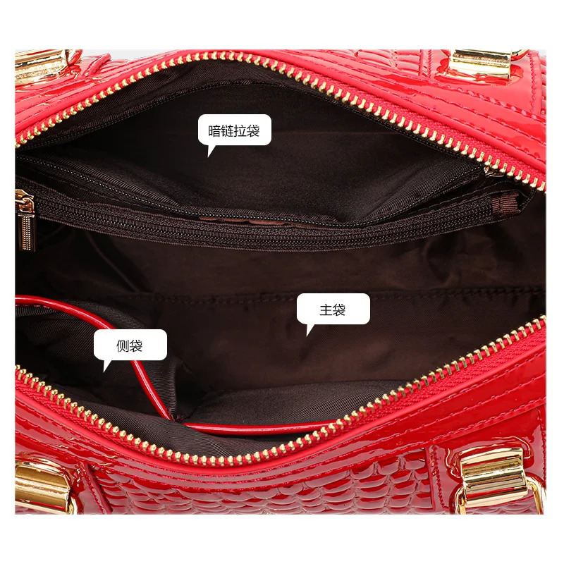 Aidrani Red genuine leather bag cowhide crocodileembossed tote Boston highend commuting womens handbag 250320