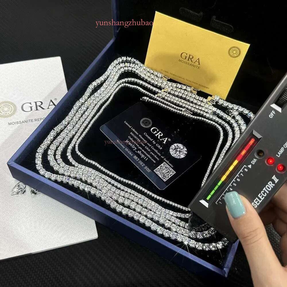 Hip-Hop Jewelry GRA Certificate S 3MM 4MM 5MM 6.5MM VVS D Color Dia Moissanite Tennis Chain Necklace