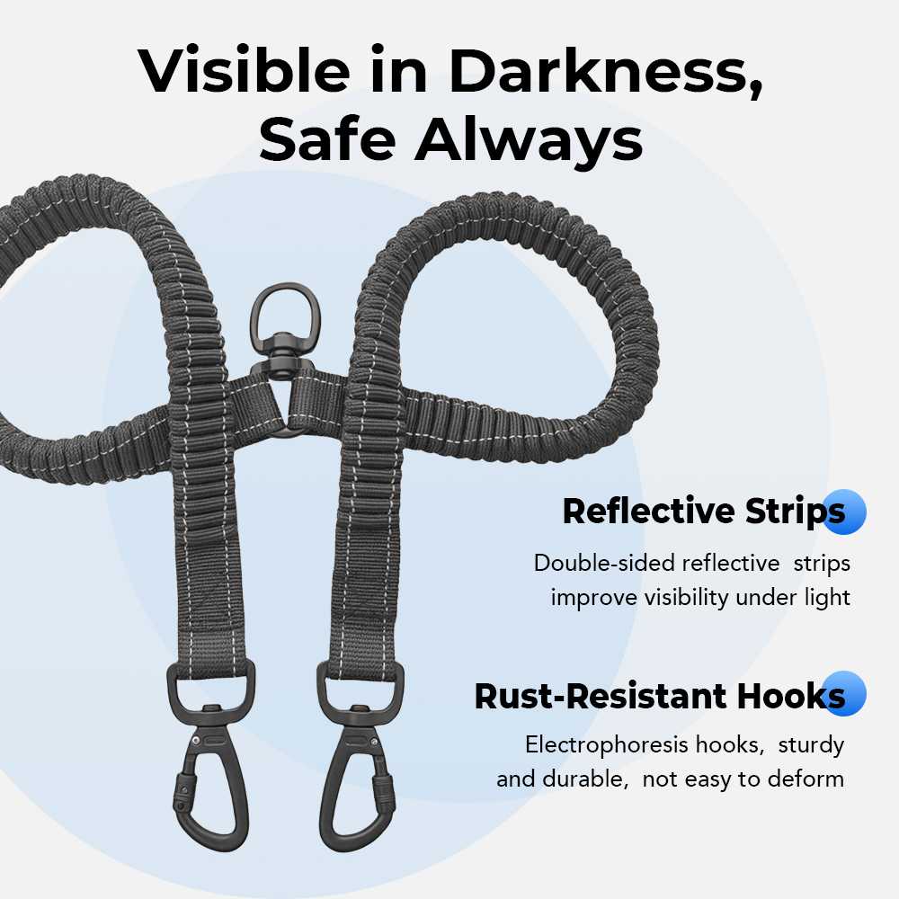DHpet Reflective Dual Head Retractable Dog Leash 2-in-1 Heavy Duty 600Lbs, Adjustable 1-1.75m Metal & Polyester Rope, Lightweight 160g for Secure Walk
