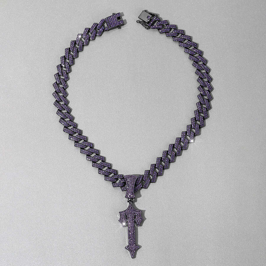 New purple cross hip-hop Cuban chain alloy men's big sword pendant, necklace
