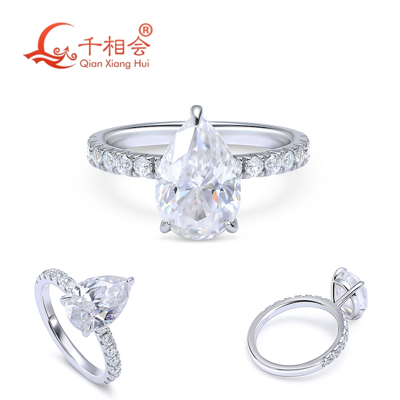 4ct 8x12mm pear shape full D vvs white melee moissanite half Eternity band 925 Sterling Silver Ring Jewelry Engagement Ladies