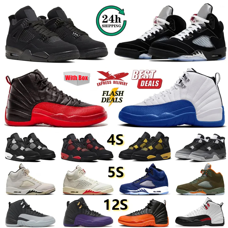With Box Shoes 4s 5s 12s Basketball Shoes trainers Luxury Black Metallic Reimagined Sail 4 Military Black Cats Fear White Thunder Bred Men Women Sneakers Sports Shoes