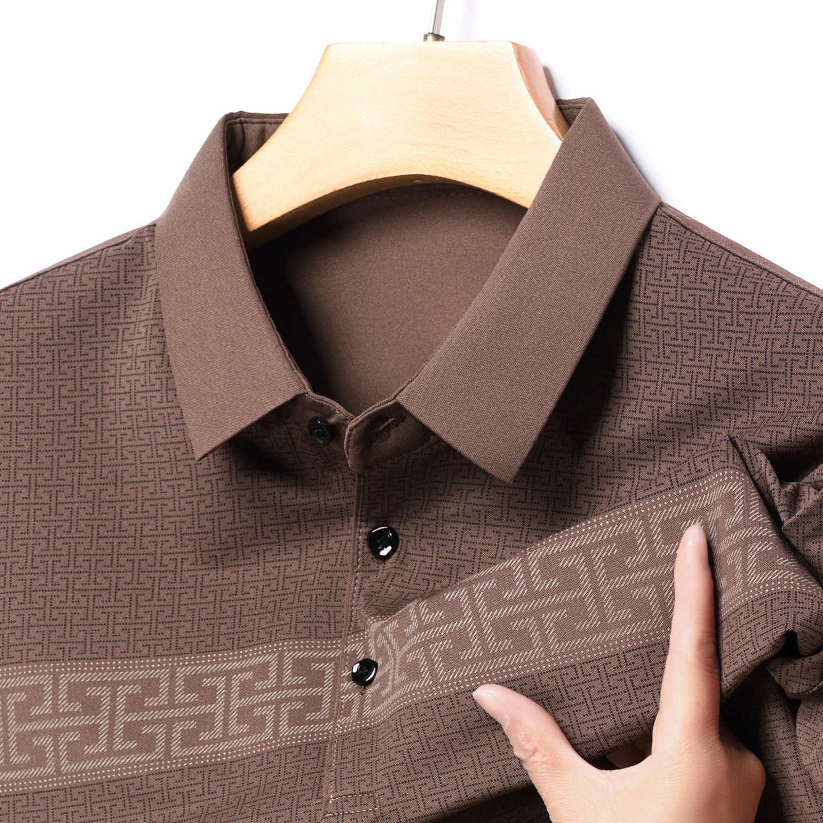 High End Ice Silk Print Summer Short Sleeve Lapel Polo Shirt Fashion Business Seamless T-Shirt Comfort Mens Wear 250320