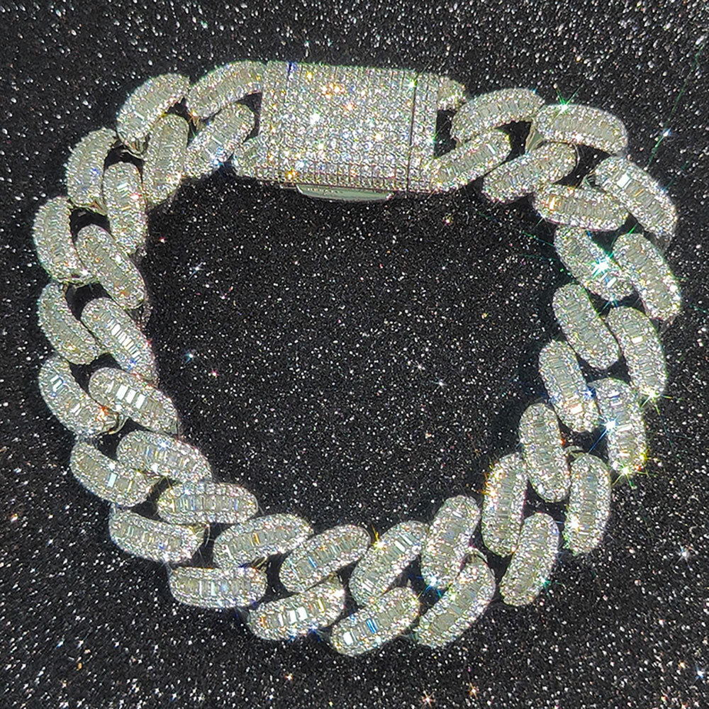 New Fashion Hip Hop 15MM Mixed Inlay Iced Out Cuban Bracelet Jewelry For Men Two Style Stone Cuban Link Chain Bracelet