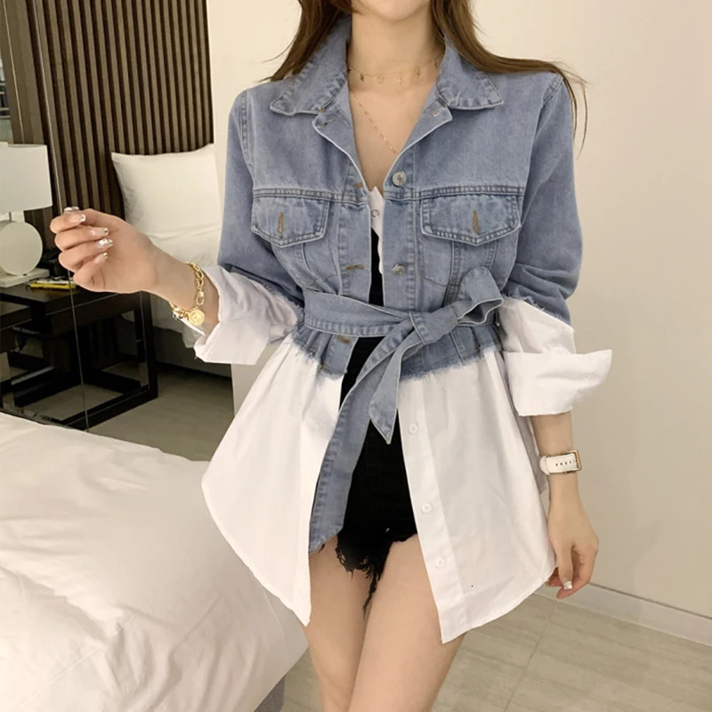 Button splicing long denim top for women spring/summer autumn style OL casual jeans for women wholesale 250317