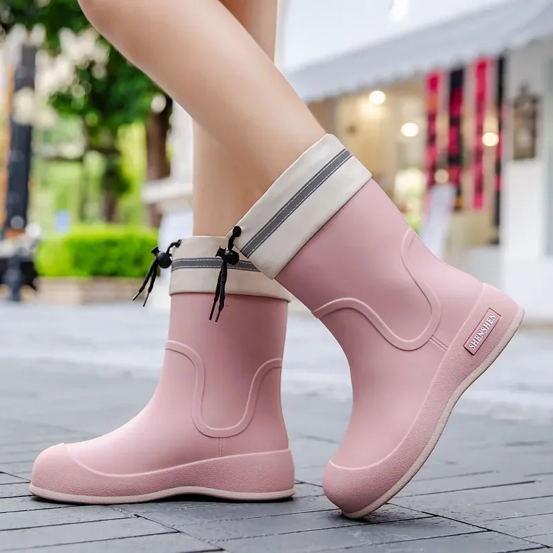 Fashion Rain Shoes Women Adult Short Water Shoes Anti-slip Rain Boots Outside Water Thickened Kitchen Work Waterproof Simple 250317
