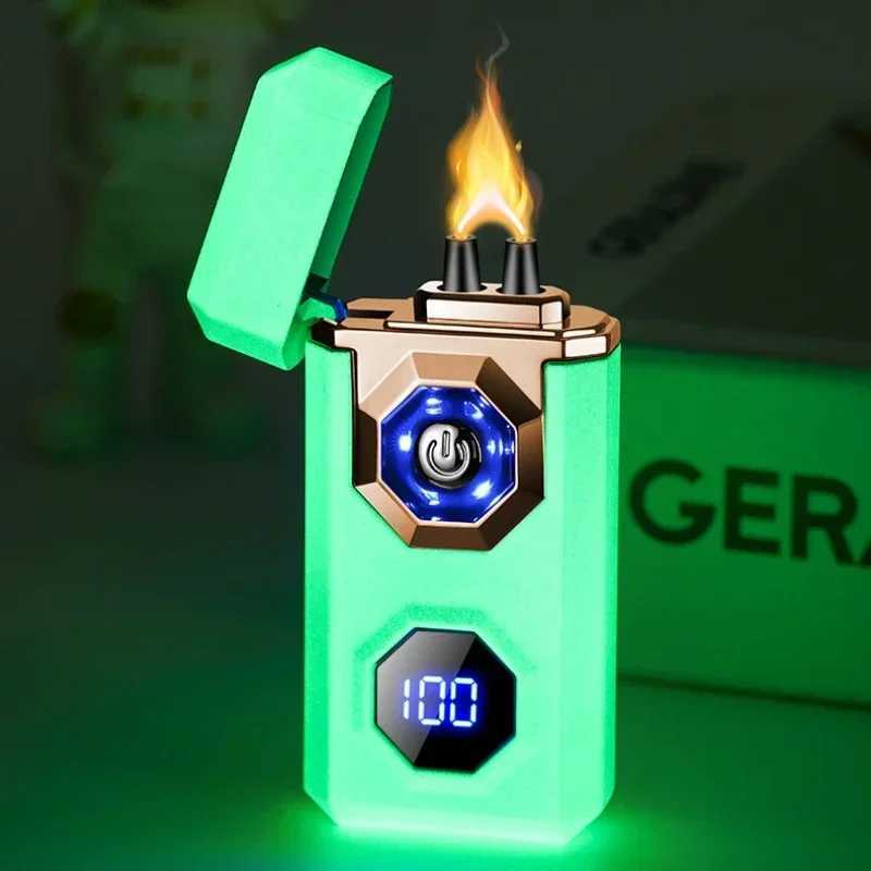 2025New Big Flame Electric Arc Metal Lighter Windproof LED Lighting Power Display Ignition Display Fast Charge Ignition GadgetsC250321