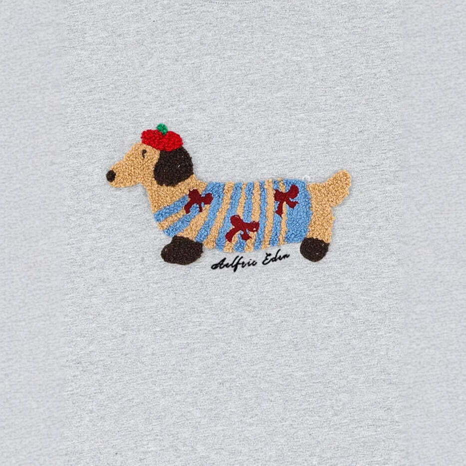 Sausage puppy plush embroidered short sleeved T-shirt casual loose cotton top ins men and women summer
