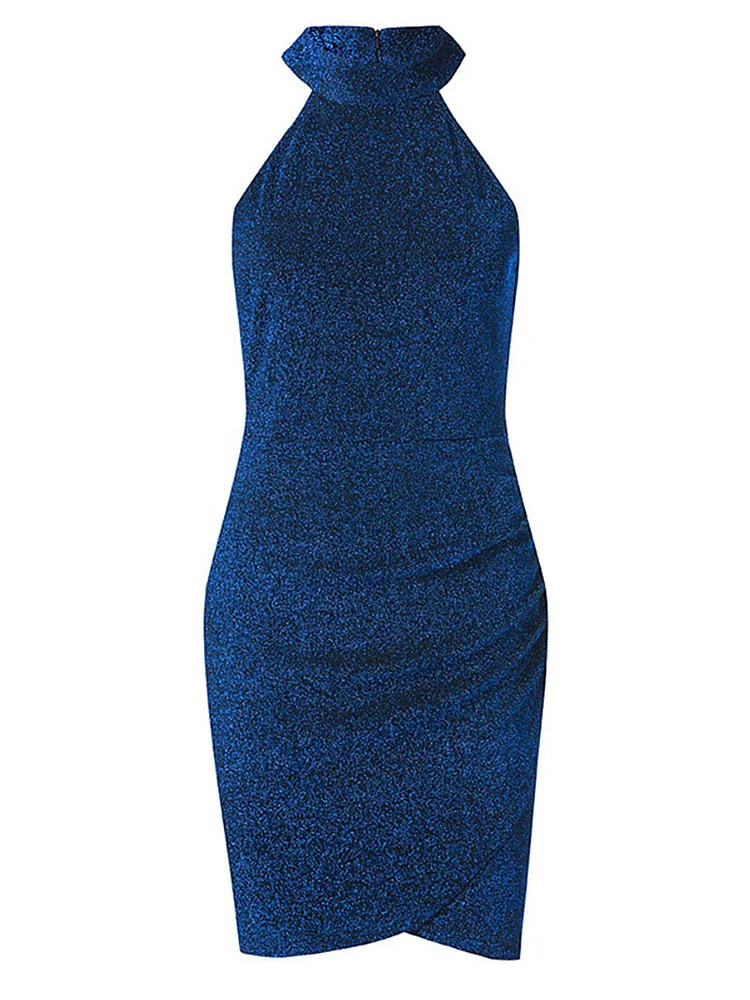 Womens Sparkly Off Shooter Bodycon Mini Dress Evening Party Casual Sleeveless Club Vestidos 250320
