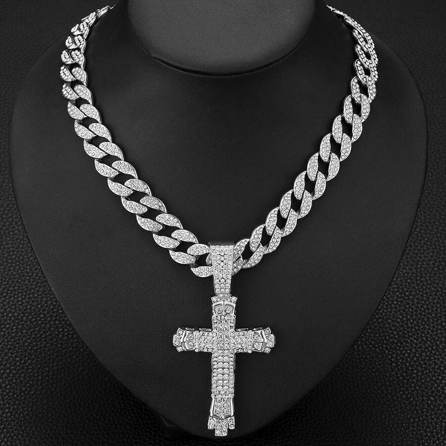 New Hip Hop Pendant with Personalized Creativity and Versatile Full Dia Zinc Alloy Cross Necklace for Men