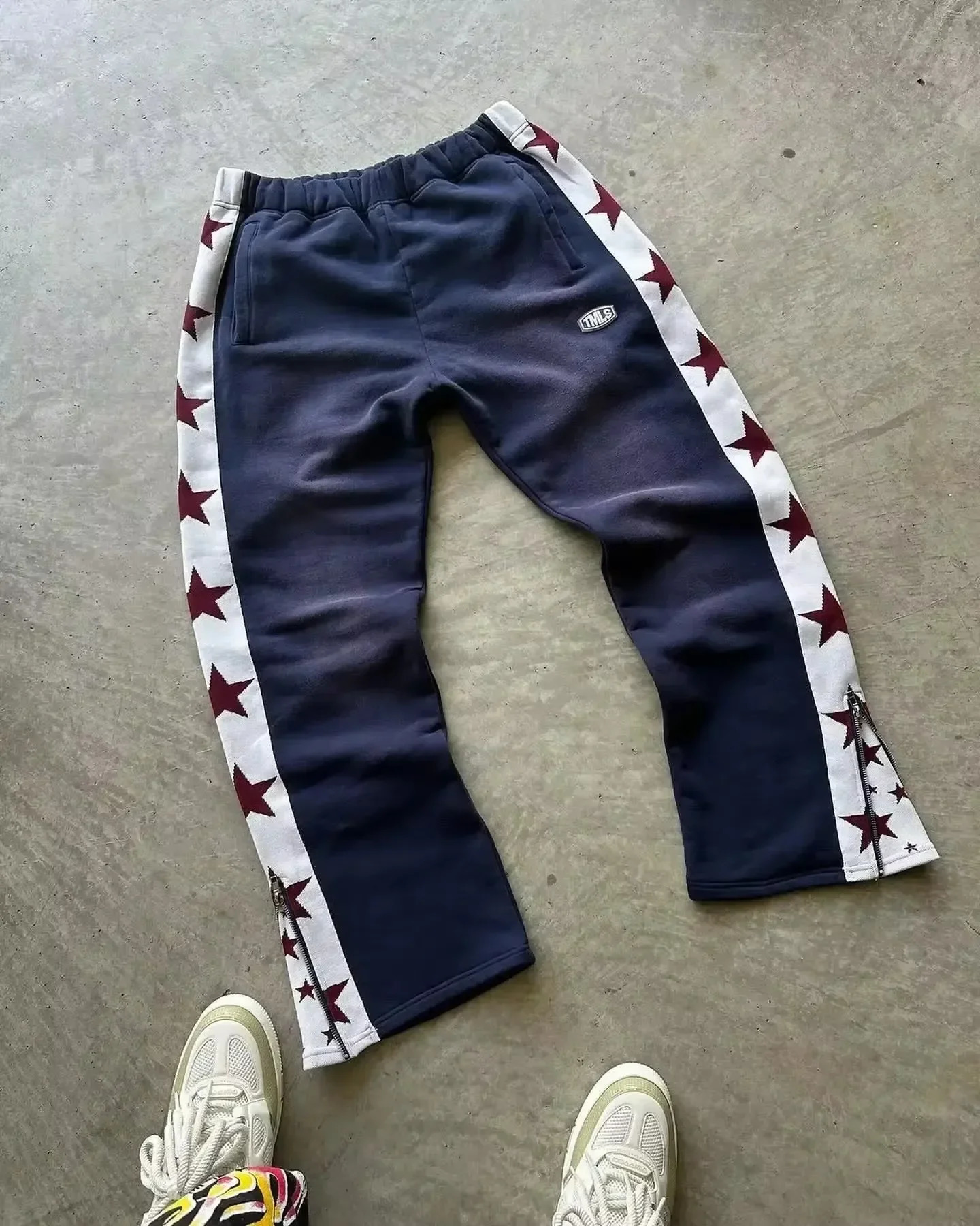 American Trend Striped Side Zipper Elastic Waist Wide-Leg Pants Mens Y2K Harajuku Hip-Hop Joker Casual Sweatpants 250320