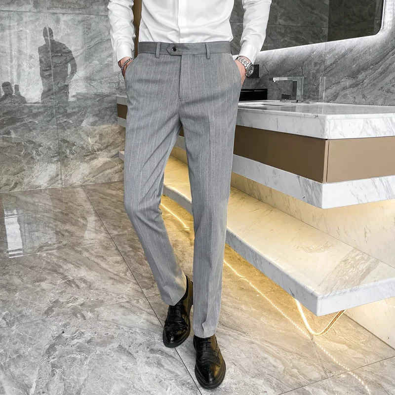 Black Mens Suit Pants Business Casual Striped Trousers Asian Size 29-38 Blue Gray Available Burgundy Plaid Pant 250320