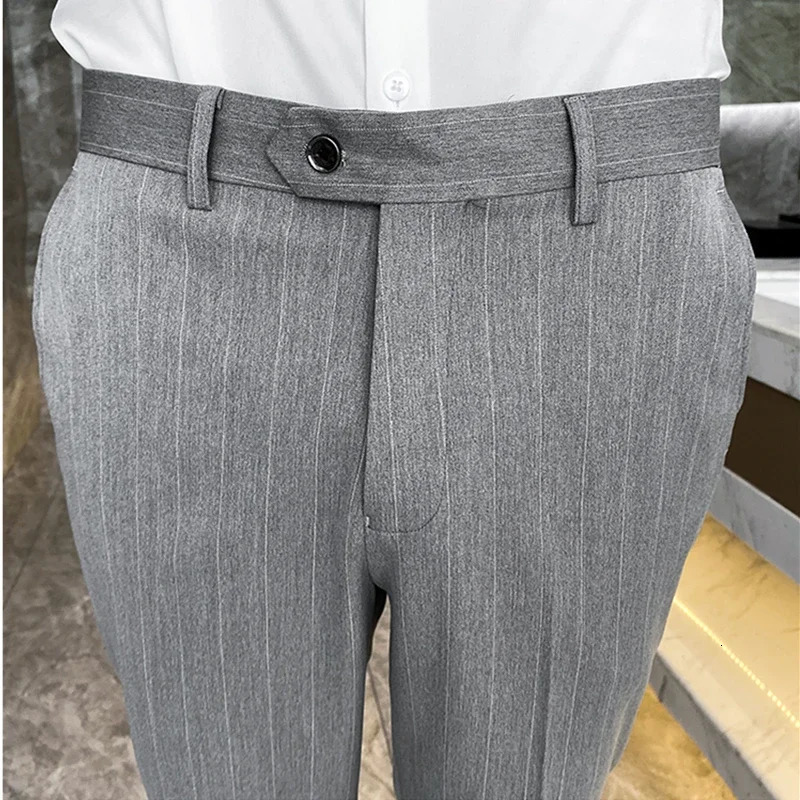 Black Mens Suit Pants Business Casual Striped Trousers Asian Size 29-38 Blue Gray Available Burgundy Plaid Pant 250320